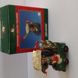 Kurt Adler SNOWTOWN series - "Snowman Golfer Figurine" in Golf Cart with clubs